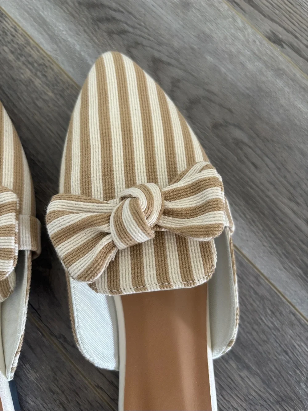 SHEIN Beige & Cream Striped Bow Pointed Mules - Picture 5 of 10